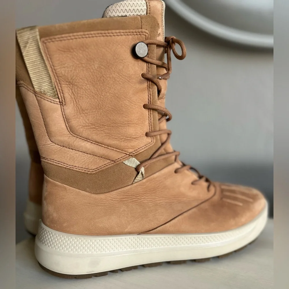 Ecco Solice High Yak leather boots, tan, women’s size 40.